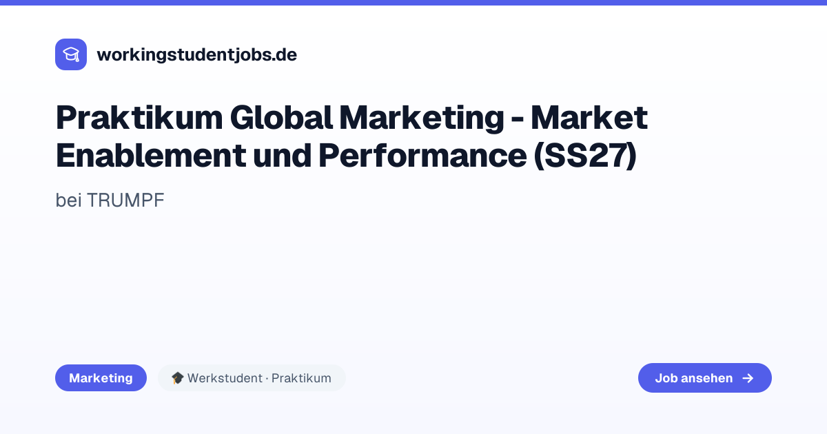 Praktikum Global Marketing - Market Enablement und Performance (SS27 ...